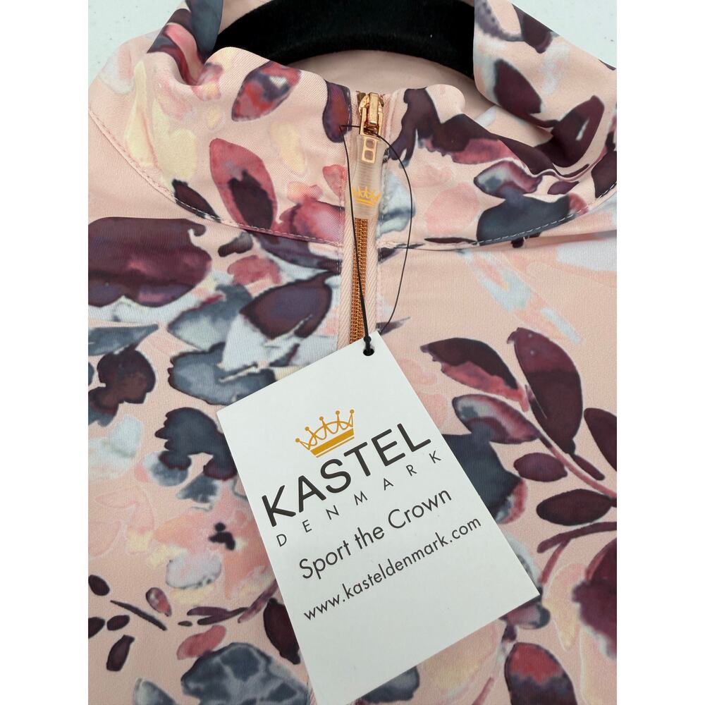 NWT Kastel Sport Cap Sleeve Rose Gold Zip Pearl Blush Watercolor Blouse Size XS - Picture 3 of 13